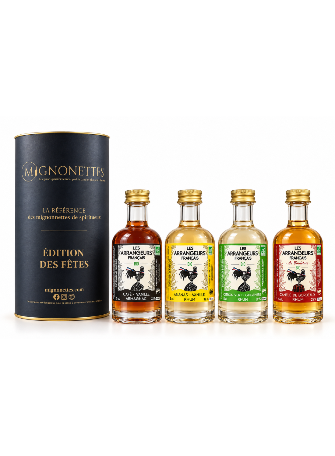 Coffret Les Arrangeurs Français 4 x 5 cl : Arrangés au rhum et à l’Armagnac (25 à 32 % vol.) | Mignonettes