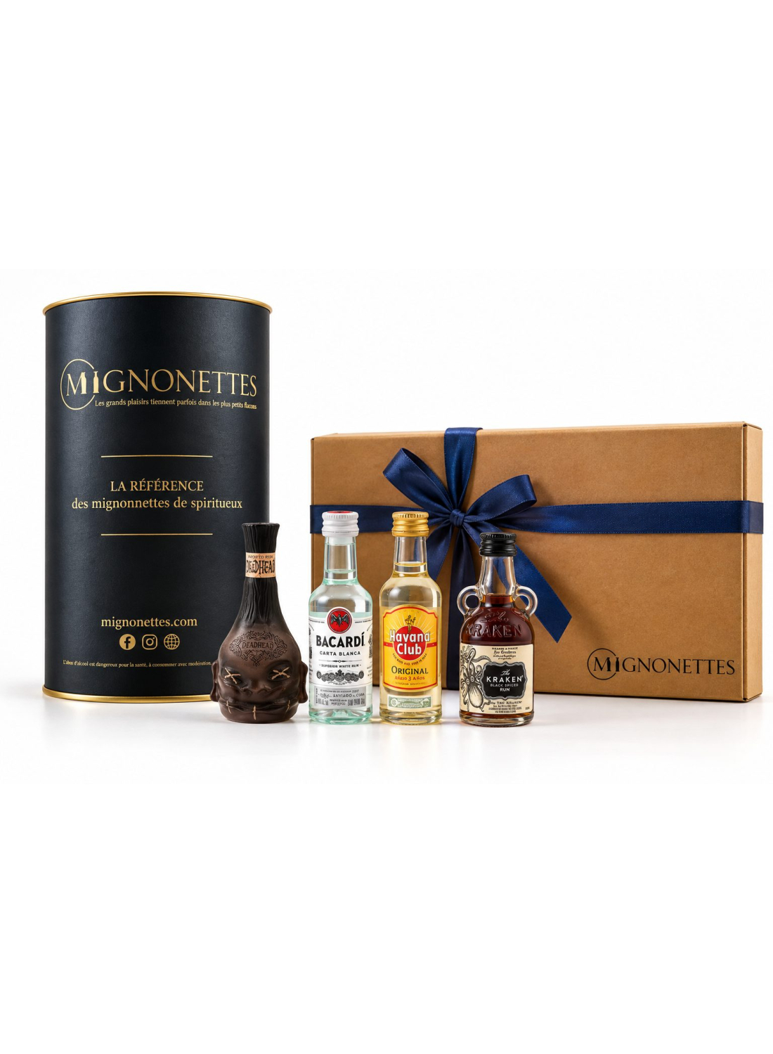 Coffret 4 mignonettes de rhum Deadhead, Bacardi, Havana Club et Kraken 5 cl : Rhum | Mignonettes