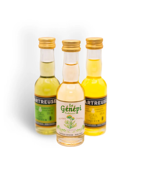 Coffret Découverte des Alpes – Chartreuse Jaune, Chartreuse Verte et Génépi – 40 à 55 % vol. – 3 × 3 cl | Mignonettes